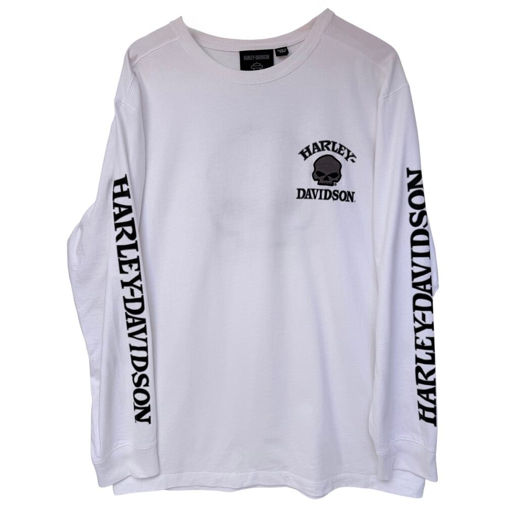 Harley Davidson Long Sleeve Shirt Mens XL White Skull Graphic Biker Tee